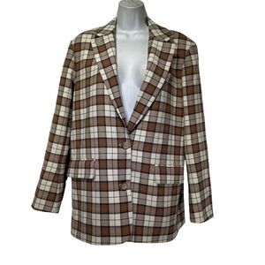 Aritzia Wilfred Sophia Winslow Brown Soft Check Plaid Blazer Size S